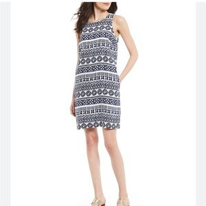 Tommy Bahama Womens Tahiti Tango Linen Shift Dress Black White Sz M